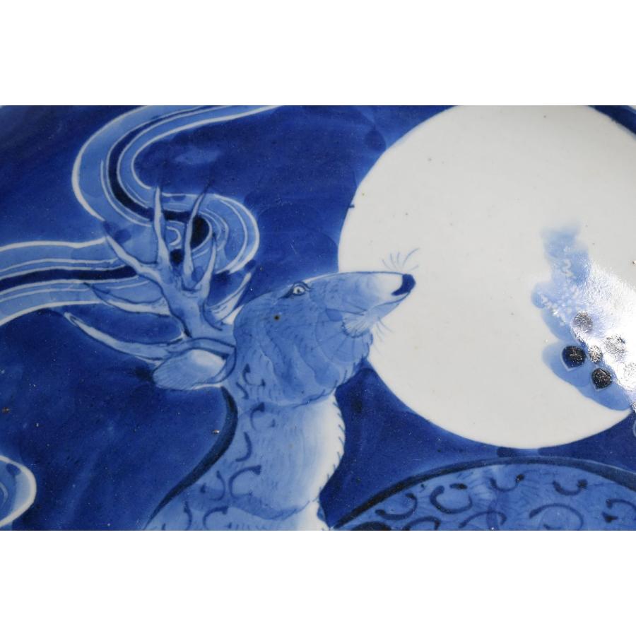 古伊万里 大皿 骨董品 ○名品 ≪ 鹿 月 花 ≫ 大明成化年製 染付 直径