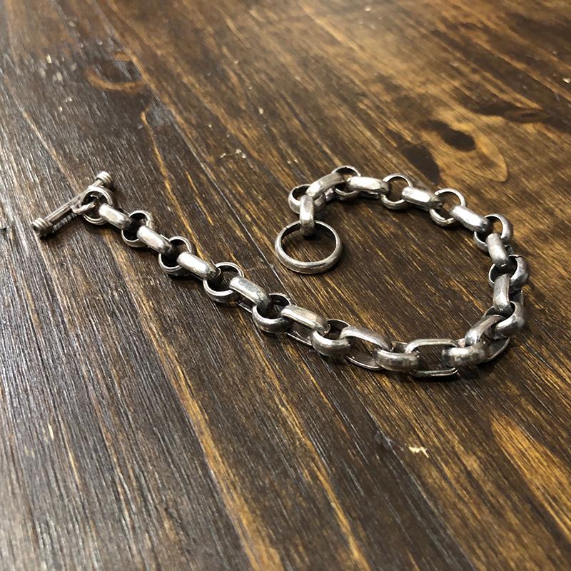 Vintage Silver Oval Bean Shaped Chain Bracelet Toggle Clasp T-bar