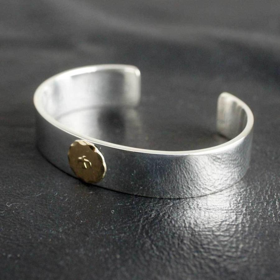 メンズ バングル ブレスレット 18金メタル付平打ちブレス イーグル