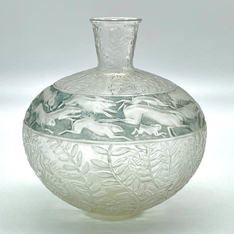 超希少 ルネ・ラリック LIEVRES 野兎 ブルーパチネ Vase うさぎ R