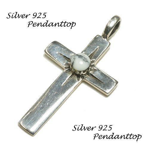 シルバー925 クロスモチーフ石付きペンダントトップ silver925