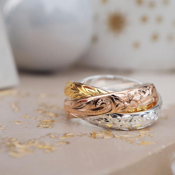 ハワイアンジュエリー リング 3連 トリプルカラーリング シルバー