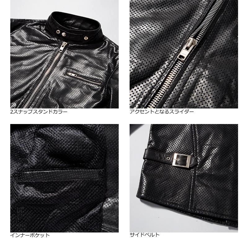 Horn Works 本革 メッシュレザー シングルライダースジャケット メンズ
