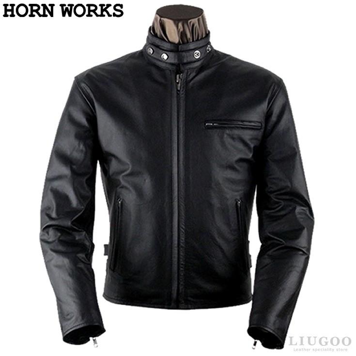 Horn Works 本革 プロテクター付シングルライダースジャケット メンズ
