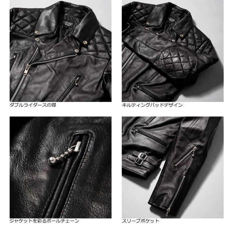 Horn Works 本革 UKパッドダブルライダースジャケット メンズ ホーン