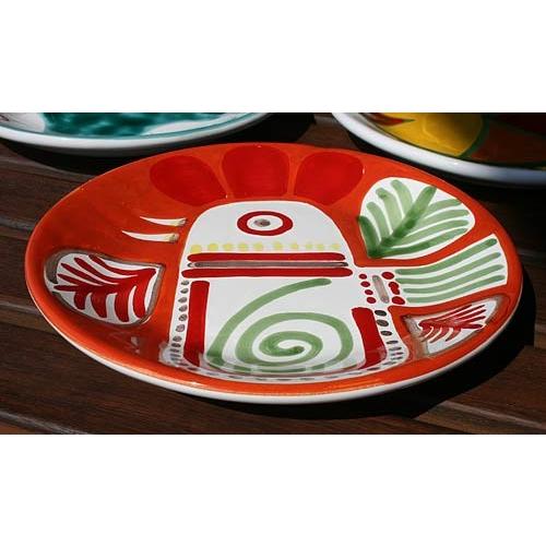 匿名配送ヴィンテージ 】メキシコ絵皿大 植物カラーのお花イラストの