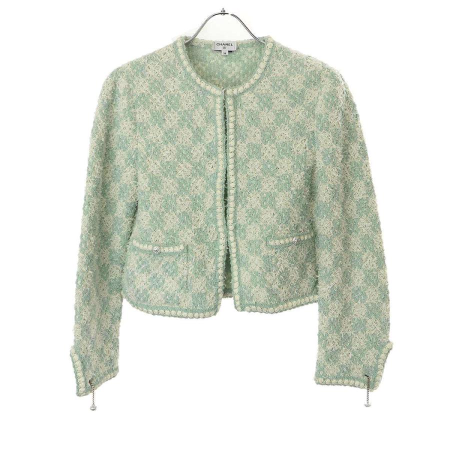 バレンシアガ スーツセットアップ ノーカラー ツイード ロゴボタン