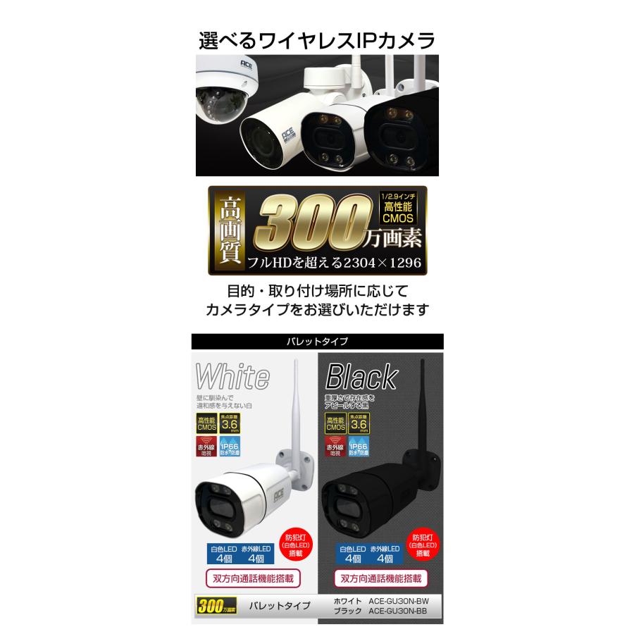 ACE SECURITY SYSTEM 防犯カメラ ワイヤレス セット 1〜10台 NVR 屋外