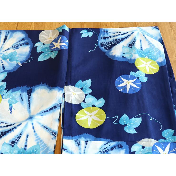 撫松庵 浴衣 レディース セオアルファ 洗える 絞り朝顔 紺 ネイビー