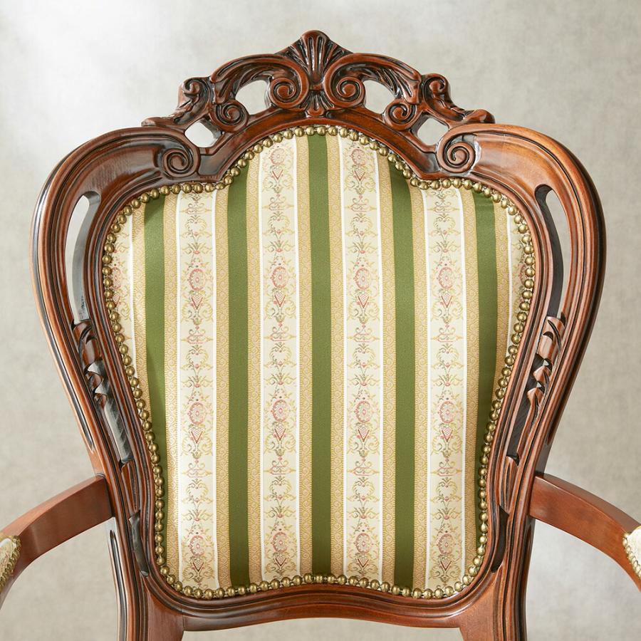 イタリア製 アームチェア グリーンストライプ 幅63cm/椅子 チェア