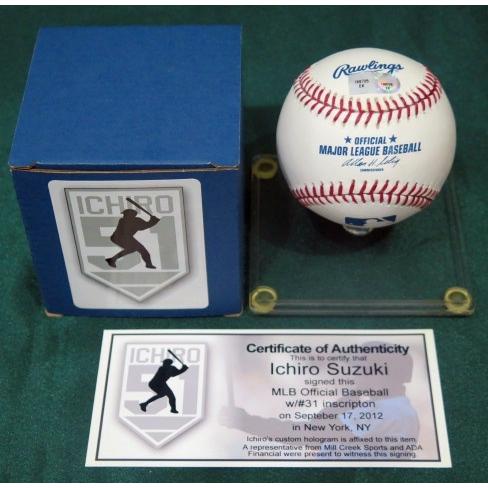 MS】イチロー直筆サイン#31書込MLB公式ボール MLB証明付き！ 検）大谷