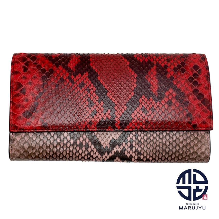 GUCCI グッチ 410100 赤 レッド ピンク パイソン 蛇革 長財布 フラップ