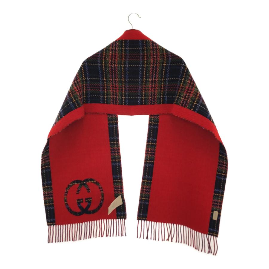 GUCCI グッチ GGマーク入り 赤系 レッド チェック柄 674261 マフラー