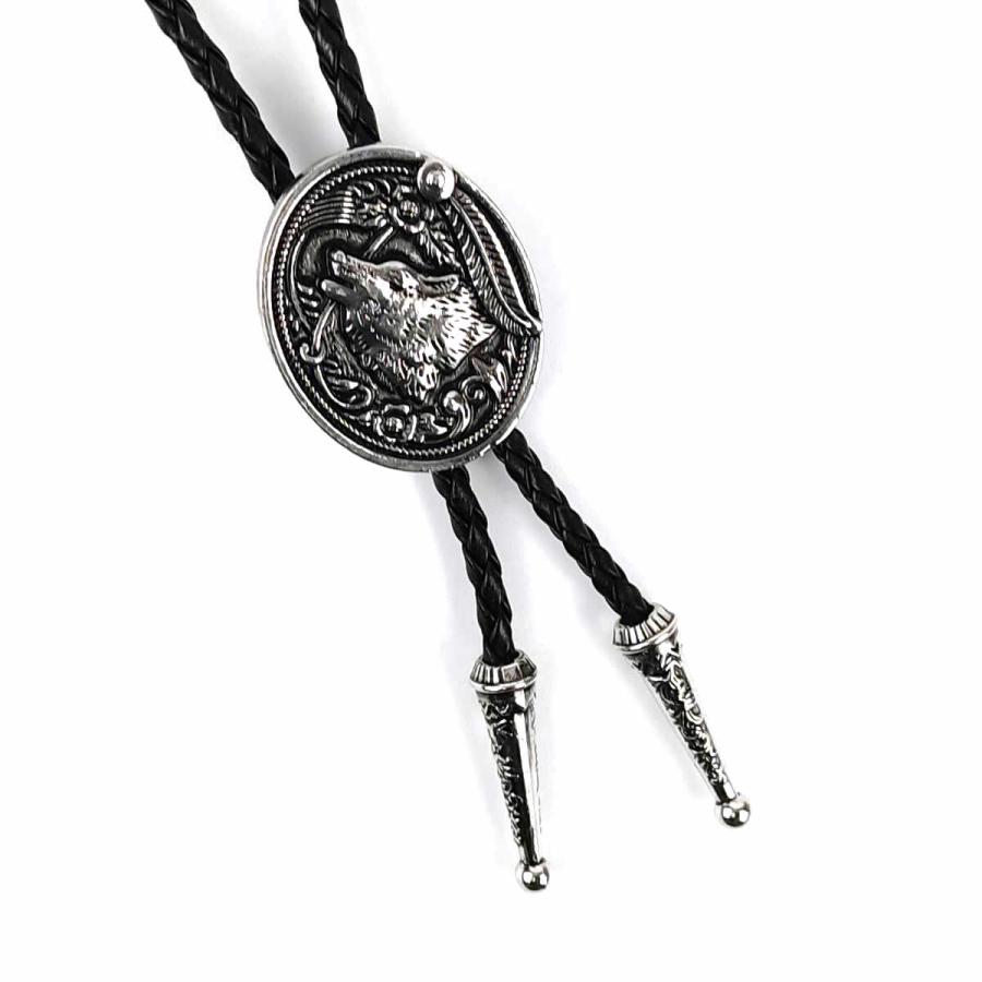 紐ループタイ ボロタイ アンティーク シルバー オオカミ 狼 ウルフ