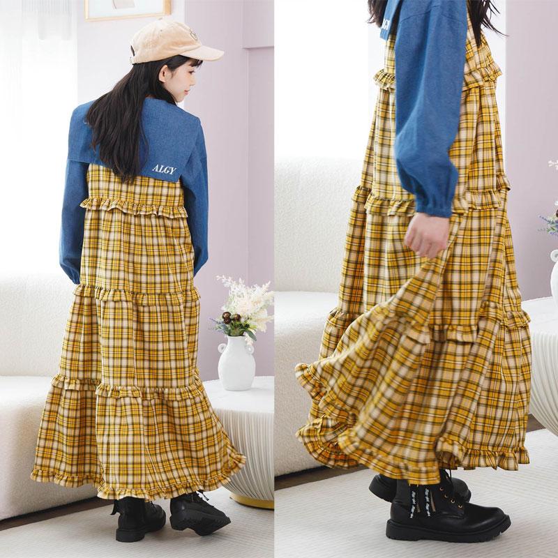 子供服t ALGY アルジー BIG衿 デニムシャツ＆フリル ティアード セット