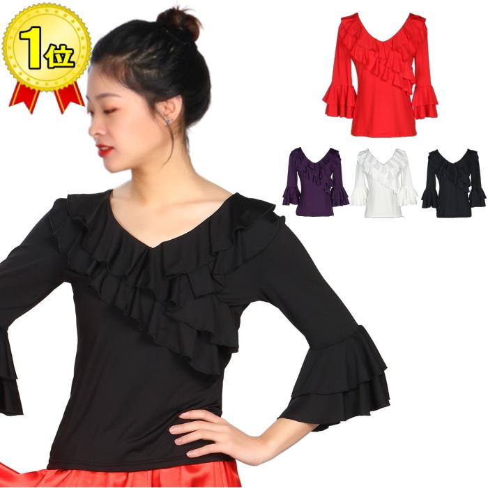 ダンス衣装 トップス【パープル 紫】 フラメンコ ラテンダンス 社交