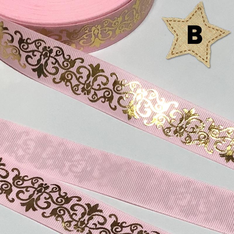 25mm幅 1m】全10色 蔦柄 アラベスク柄 グログランリボン ゴールド