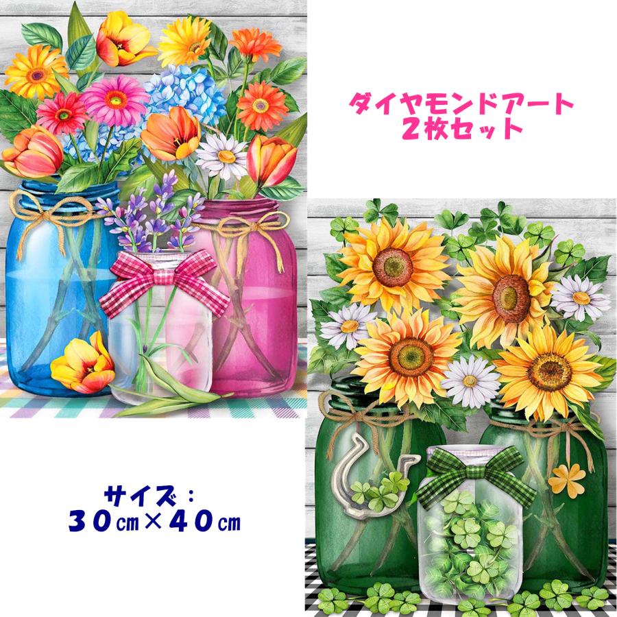 ダイヤモンドアート 2枚セット 花 フラワー 海 ハート 動物 風景 全面