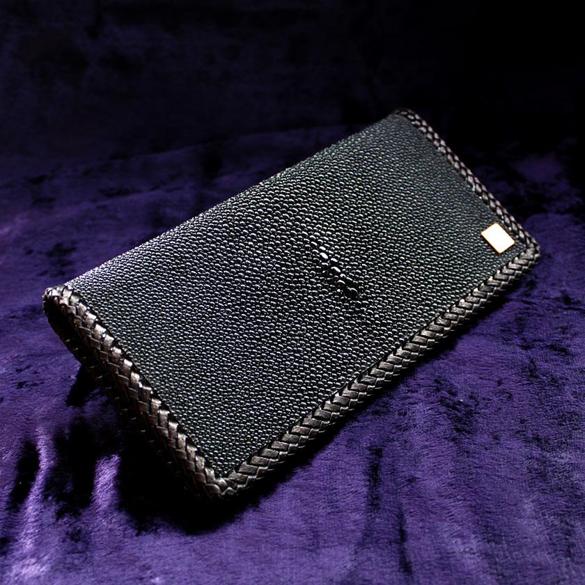 スティングレイ・エイ革長財布/キャビアブラック/ブラックレース編み