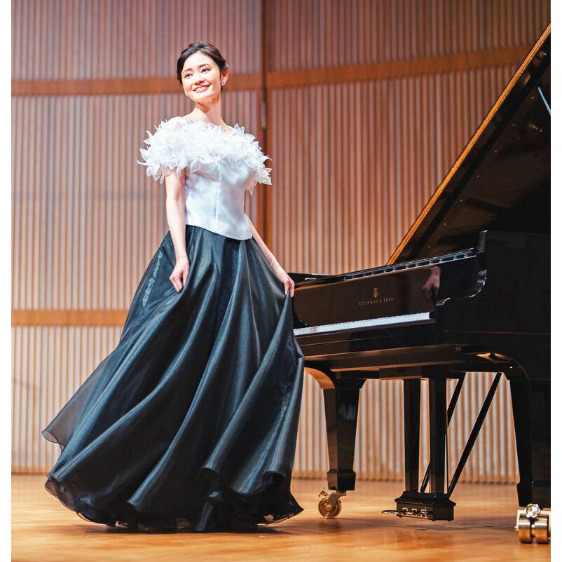 ロングスカート 演奏会 コーラス 黒 オーガンジー フレア スカート