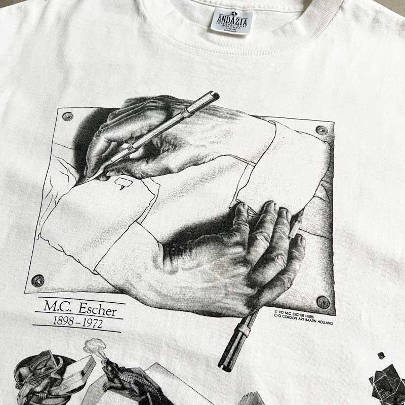 90'S M.C.ESCHER Multi Print T-Shirts Made in USA WHITE/L