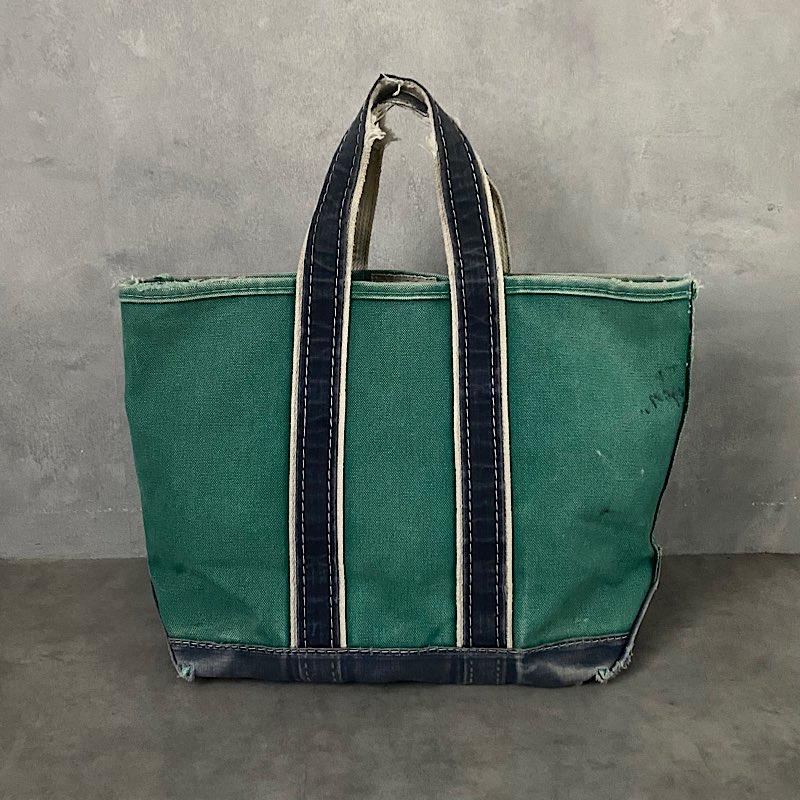 80's L.L.BEAN Deluxe Tote Bag MEDIUM GREEN/NAVY Made in USA 80年代