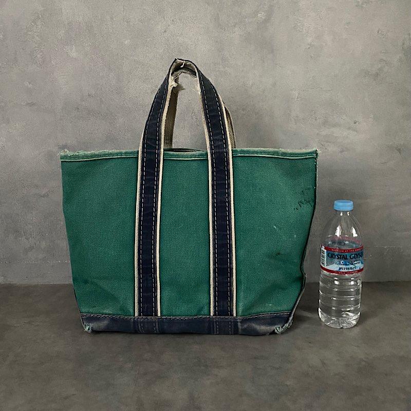 80's L.L.BEAN Deluxe Tote Bag MEDIUM GREEN/NAVY Made in USA 80年代
