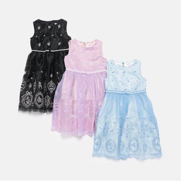 mezzo piano メゾピアノ(mezzo piano)バラ刺繍オーガンジー ワンピース