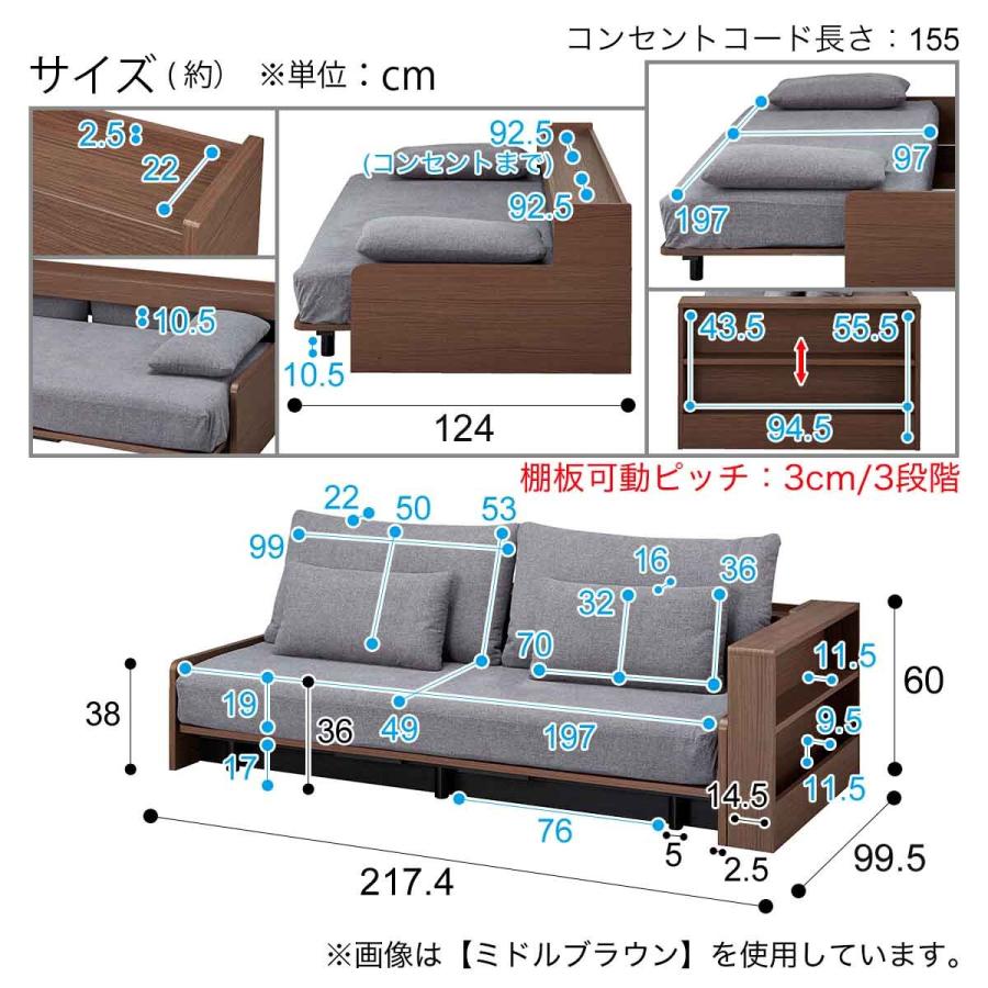 ニトリ（NITORI） 3Way ベッドソファセット＋サイドラック付き(B2 MGY
