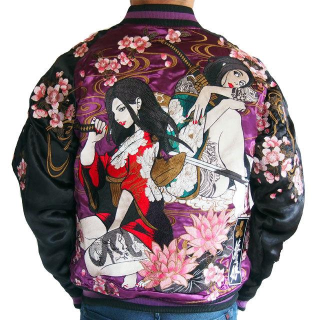抜刀娘 スカジャン 妃那×凛 sj 刺繍 リバーシブル”桜” 和柄 スーベニア