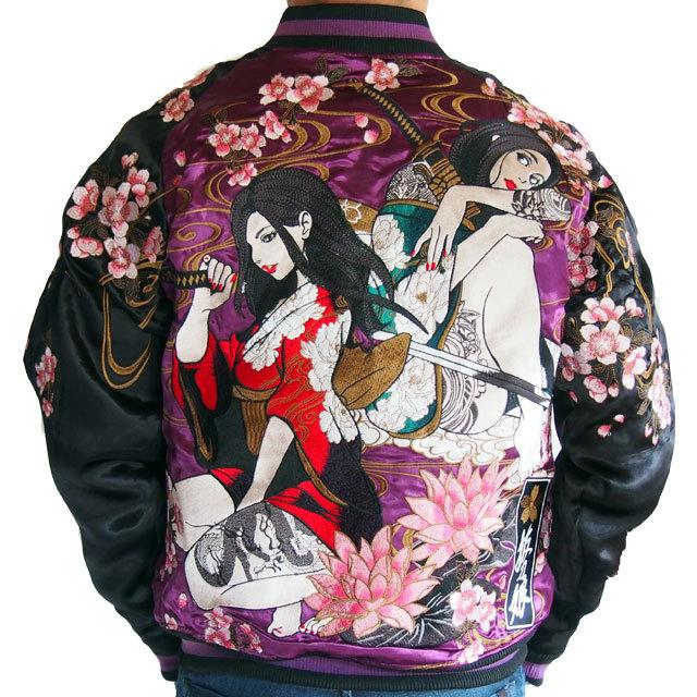 抜刀娘 スカジャン 妃那×凛 sj 刺繍 リバーシブル”桜” 和柄 スーベニア