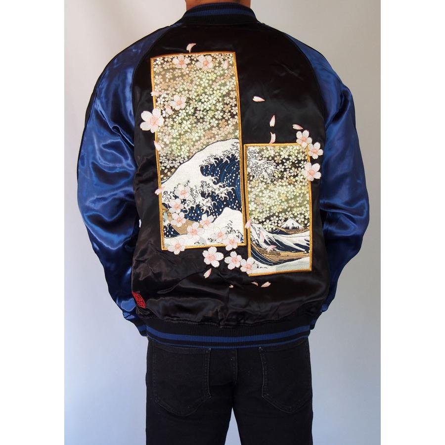 絡繰魂 スカジャン メンズ レディース 浮世絵 北斎金襴スカジャン 刺繍