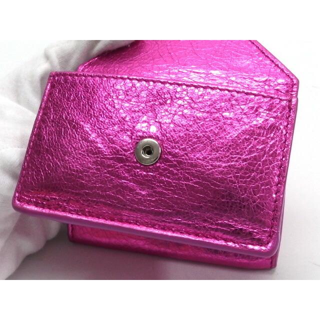 バレンシアガ ペーパーミニ コンパクト財布 メタリックピンク[20200728