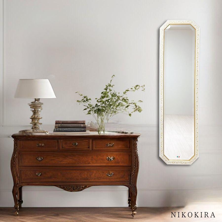 壁掛けミラー 八角ミラー 八角鏡 姿見 おしゃれ ホワイト ウォール