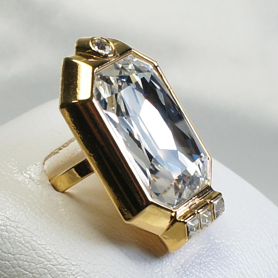 リング ドイツ製 スワロフスキー 大粒 クリスタル 指輪 四角型 : 西洋