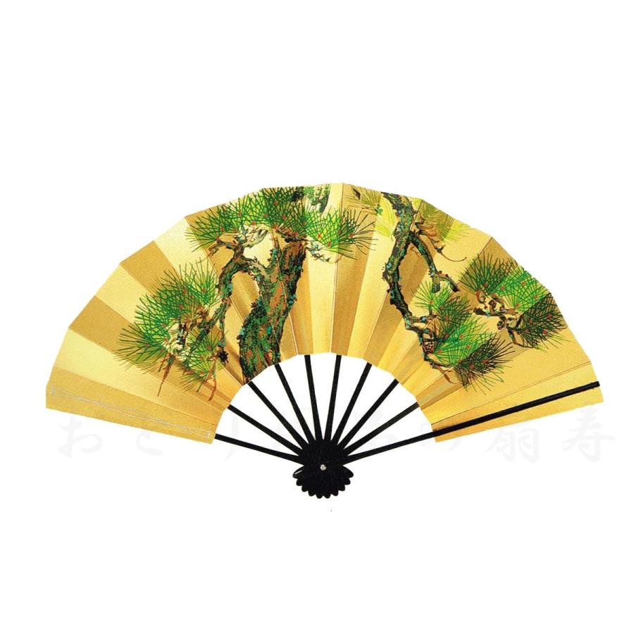 舞扇子 日本舞踊・踊り用 29cm 松 手書き 両面金 黒塗 箱なし : おどり