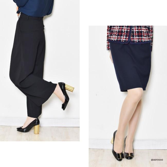 FERRAGAMO（フェラガモ） エナメル パンプス ブラック ゴールド チャン