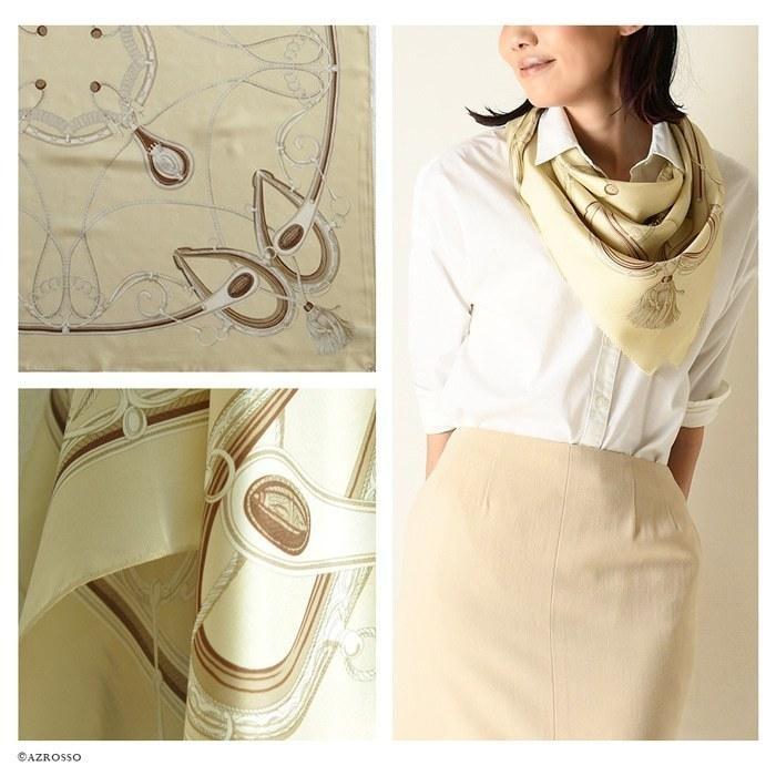 横浜スカーフ シルク スカーフ 大判 正方形 90 日本製 エルメス柄 馬具