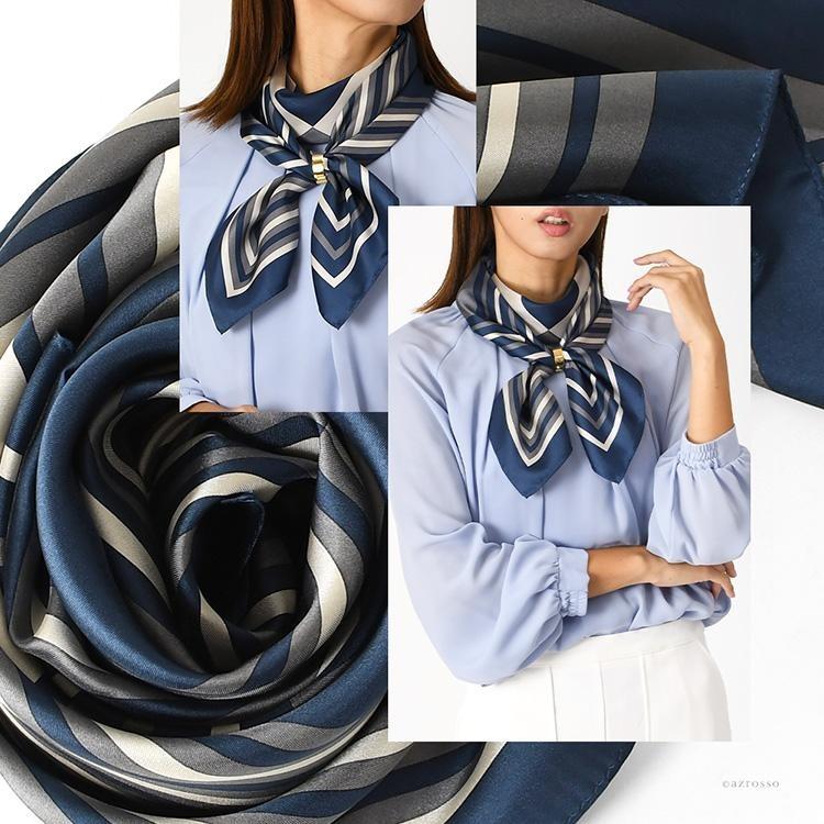 日本製 シルク スカーフ 大判 正方形 90cm ツイル 幾何学模様 柄