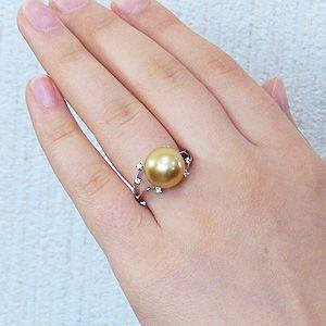パール 指輪 真珠 リング 南洋白蝶真珠 ゴールド系 12mm ホワイト