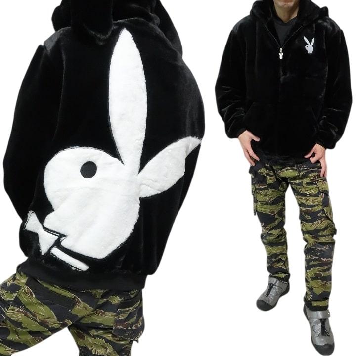 PLAYBOY（プレイボーイ） フェイク/ファージャケット ジップ パーカー