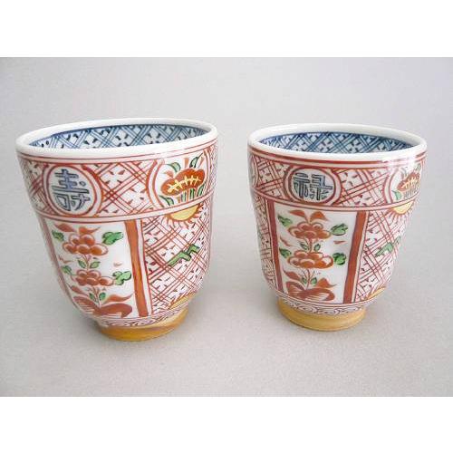 京焼 清水焼 赤絵福禄寿夫婦湯呑み : 松韻堂 Yahoo!店 - 通販 - Yahoo