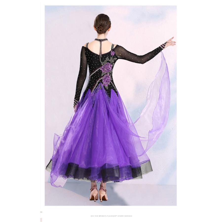 社交ダンス ワンピース モダンドレス 黒 大きいサイズ 長袖 社交ダンス