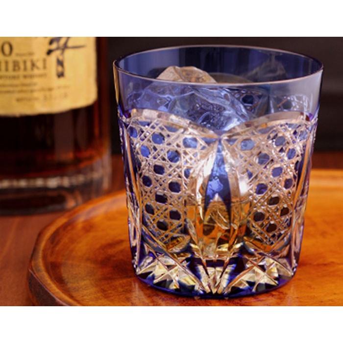 江戸切子 カガミクリスタル ロックグラス（青） 木村秋男 : お値打ち