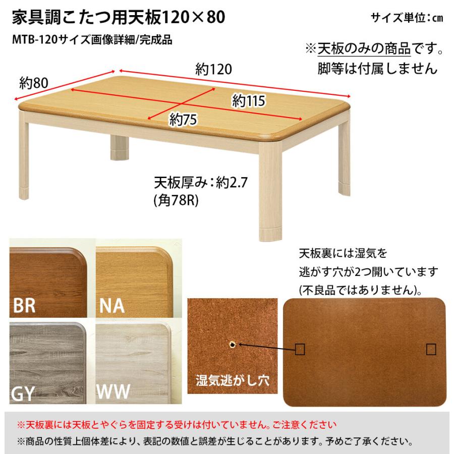 こたつテーブル用天板のみ 120x80 家具調コタツ用天板 幅120 奥行き80