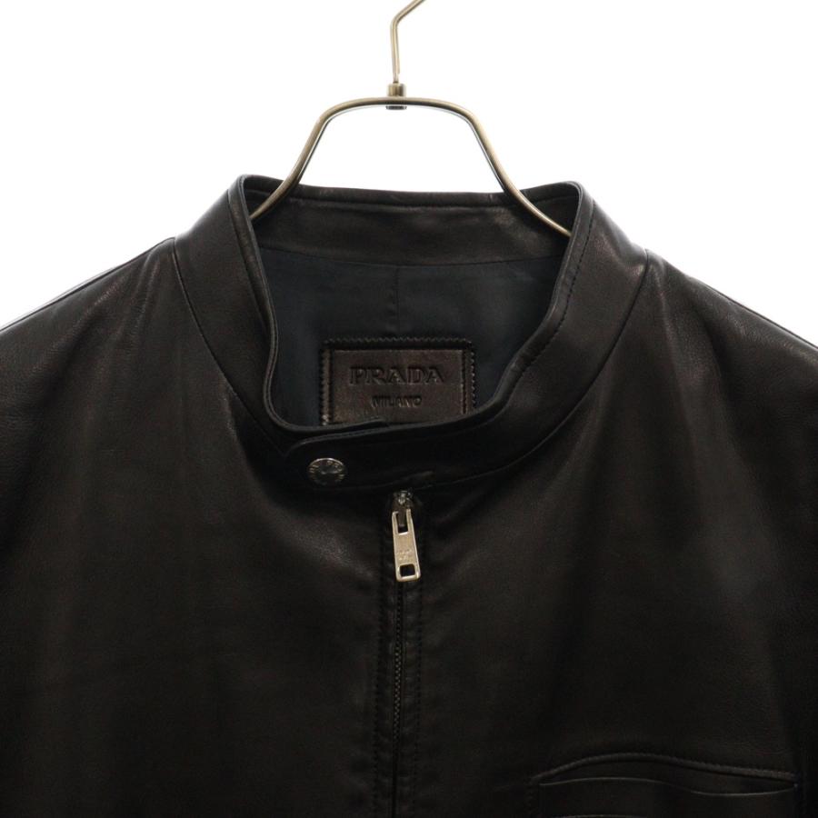 PRADA（プラダ） シングルラムレザーライダースジャケット ブラック