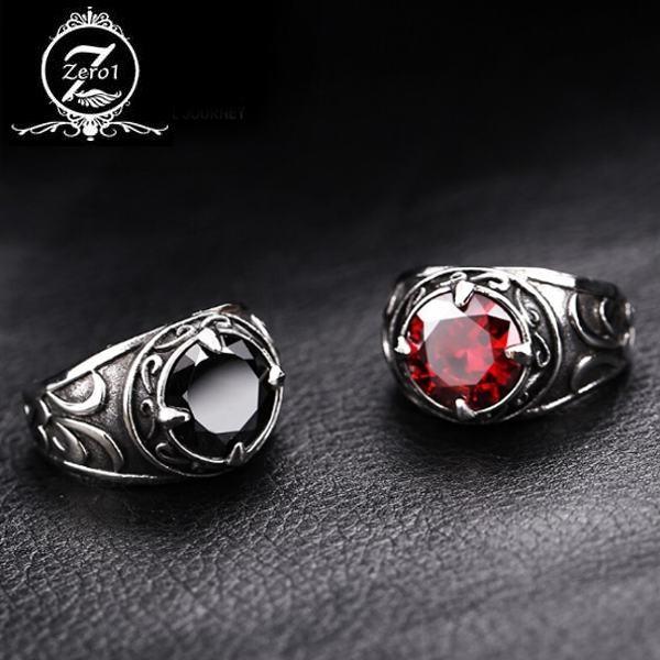 ステンレス リング メンズ シルバー キュービックジルコニア ブラック