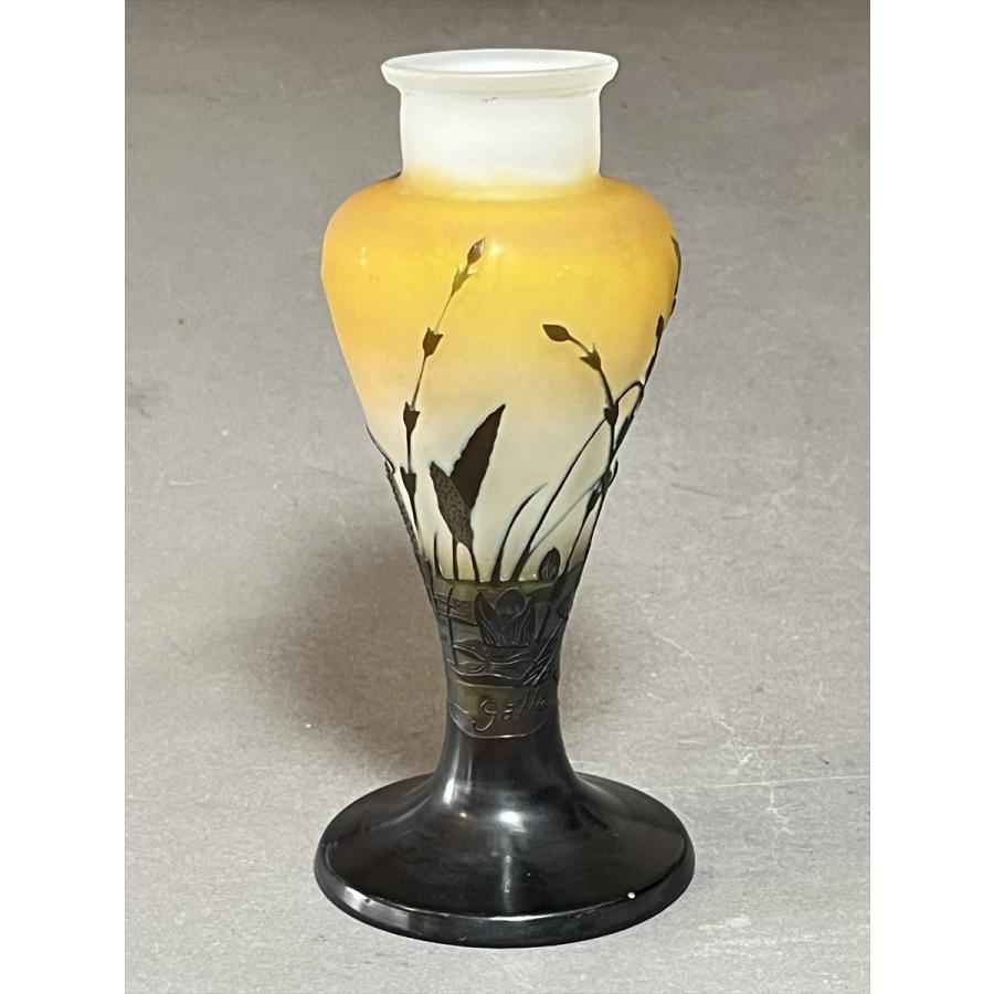 Emile Galle エミール ガレ スイレン 草花文 ガラス細工 花器 花瓶 高