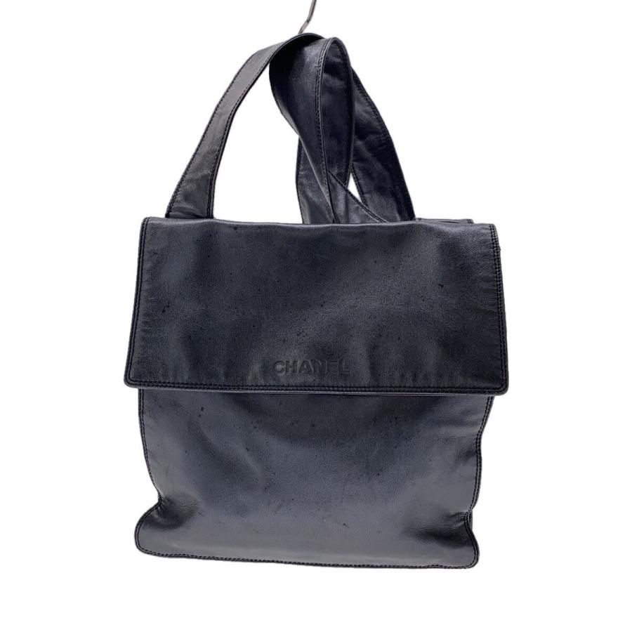 CHANEL◇ロゴショルダー/マグネット/ショルダーバッグ/羊革/ブラック