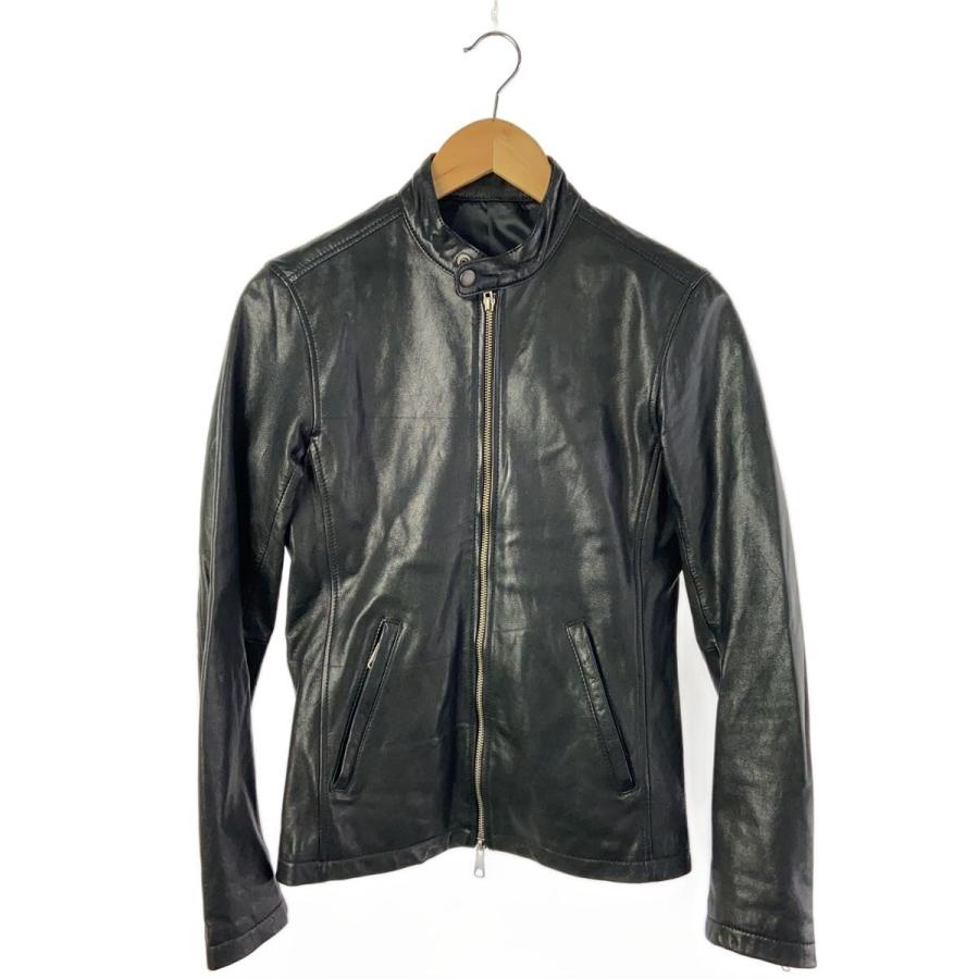 SHIPS JET BLUE◇シングルライダースジャケット/S/レザー/BLK/124-35